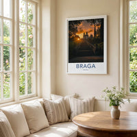 Braga Poster - Portugal Travel Art - Sunset Stairway Sanctuary Home Decor