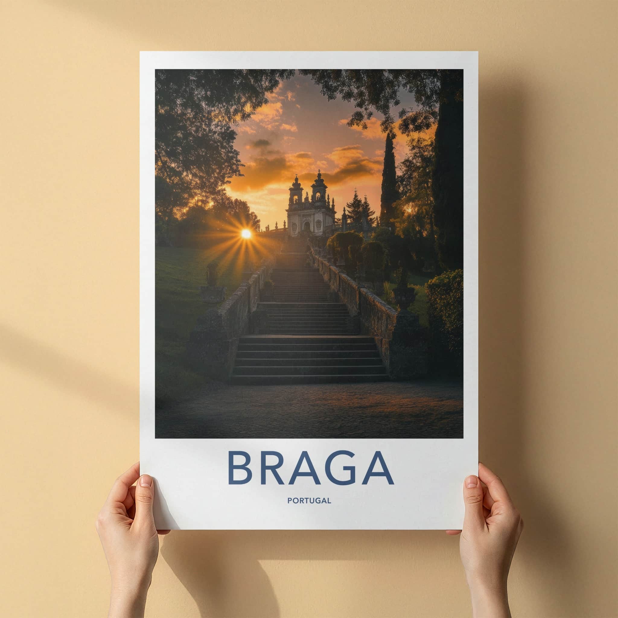 Braga Poster - Portugal Travel Art - Sunset Stairway Sanctuary Home Decor