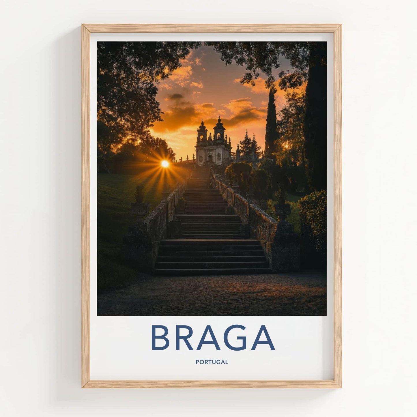 Braga Poster - Portugal Travel Art - Sunset Stairway Sanctuary Home Decor