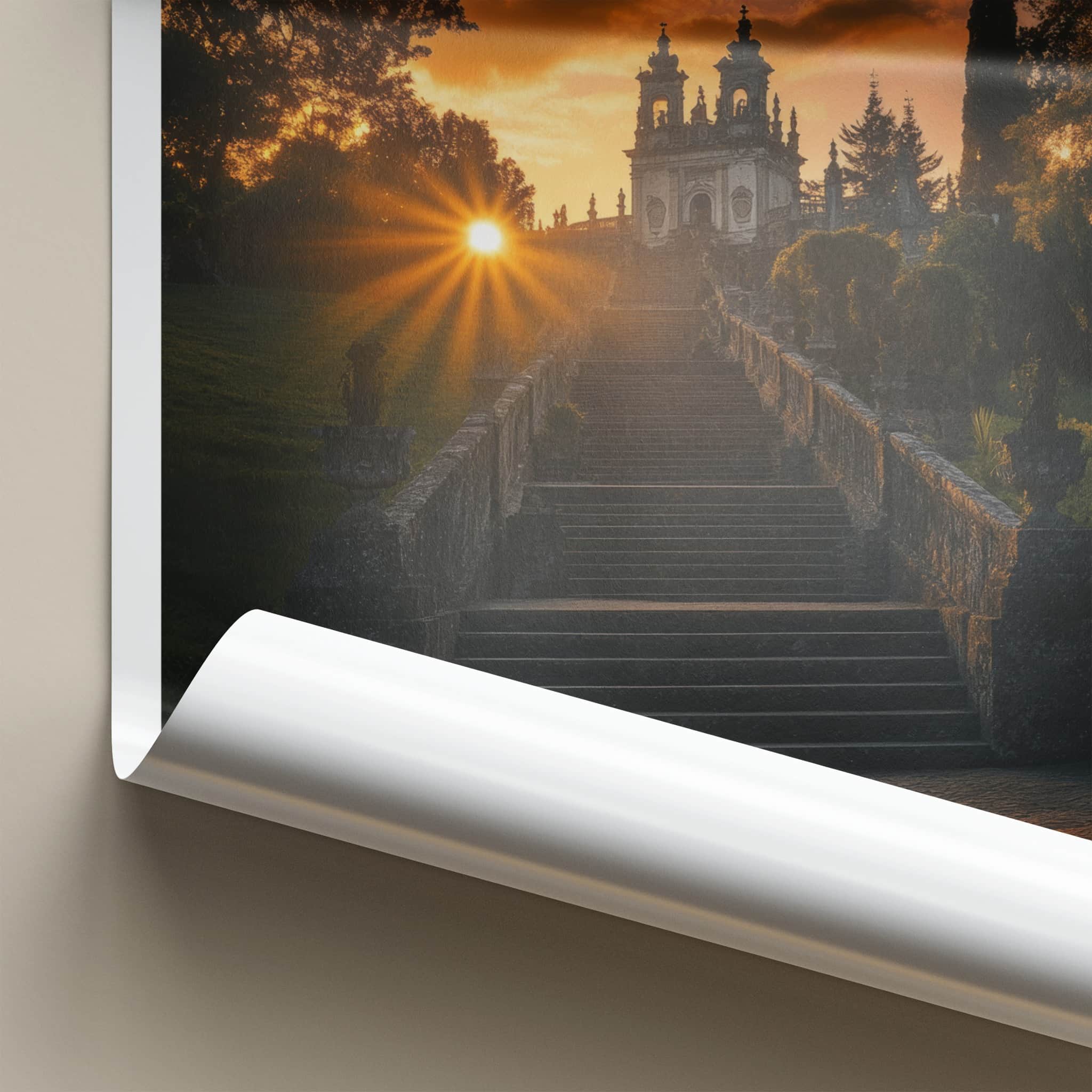 Braga Poster - Portugal Travel Art - Sunset Stairway Sanctuary Home Decor