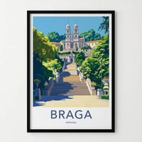 Braga Poster - Portugal Travel Print - Grand Staircase Sanctuary Wall Decor