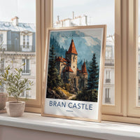 Bran Castle Poster - Romania Scenic Art - Misty Mountain Fortress Wall Decor