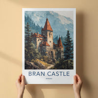 Bran Castle Poster - Romania Scenic Art - Misty Mountain Fortress Wall Decor
