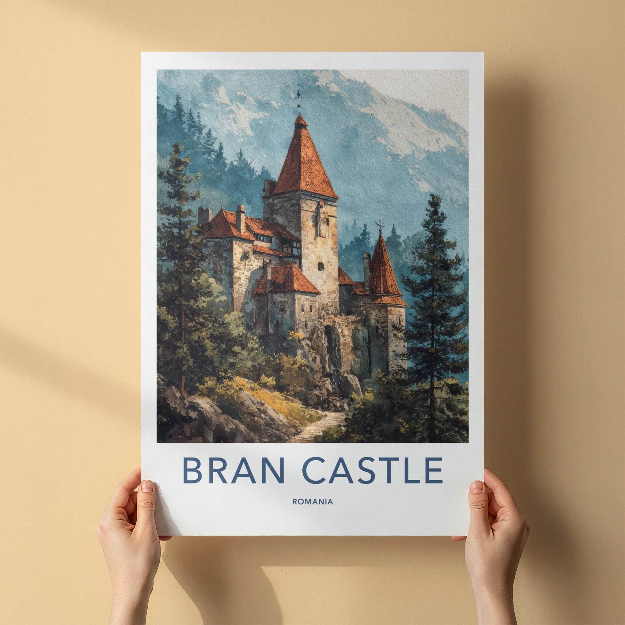 Bran Castle Poster - Romania Scenic Art - Misty Mountain Fortress Wall Decor