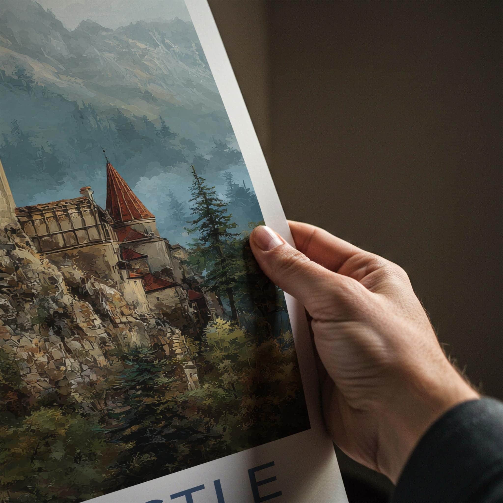 Bran Castle Poster - Romania Travel Art - Dramatic Cliffside Fortress Home Decor