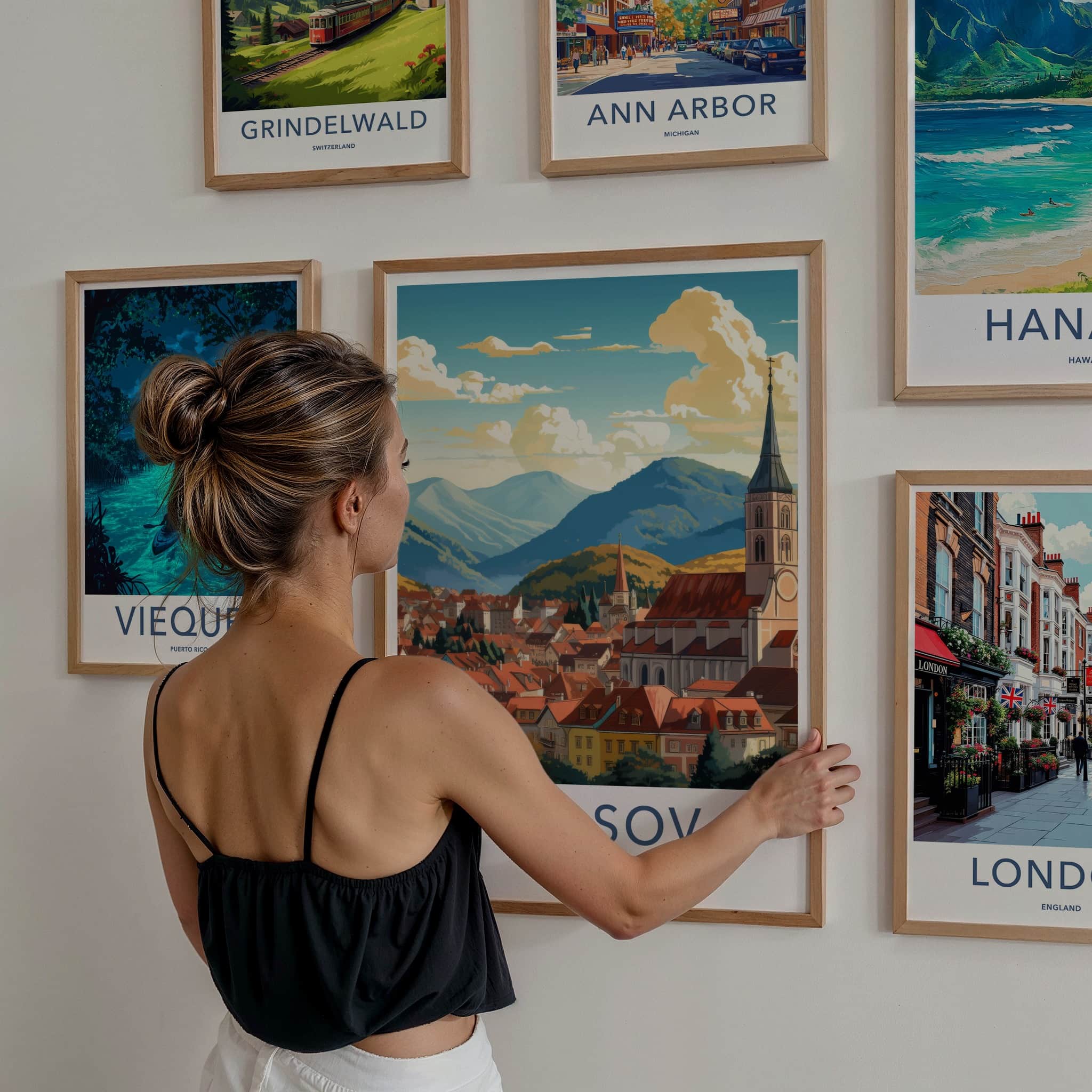 Brasov Poster - Romania Travel Art - Vibrant Rooftops Mountains Home Decor