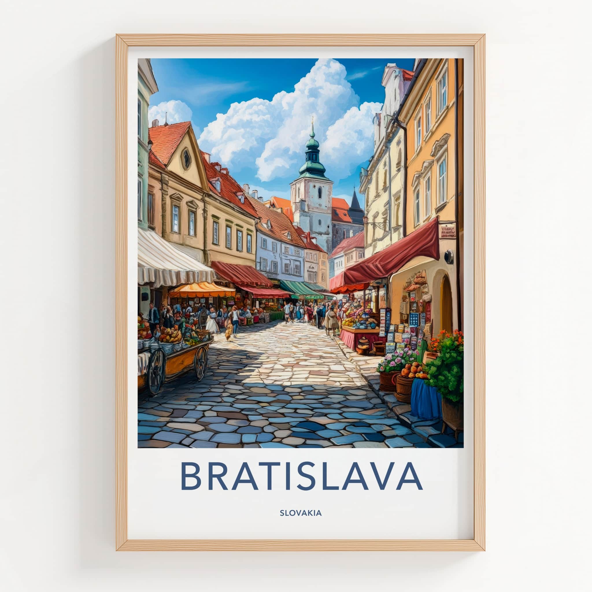 Bratislava Poster - Slovakia Travel Art - Cobblestone Market Street Home Decor