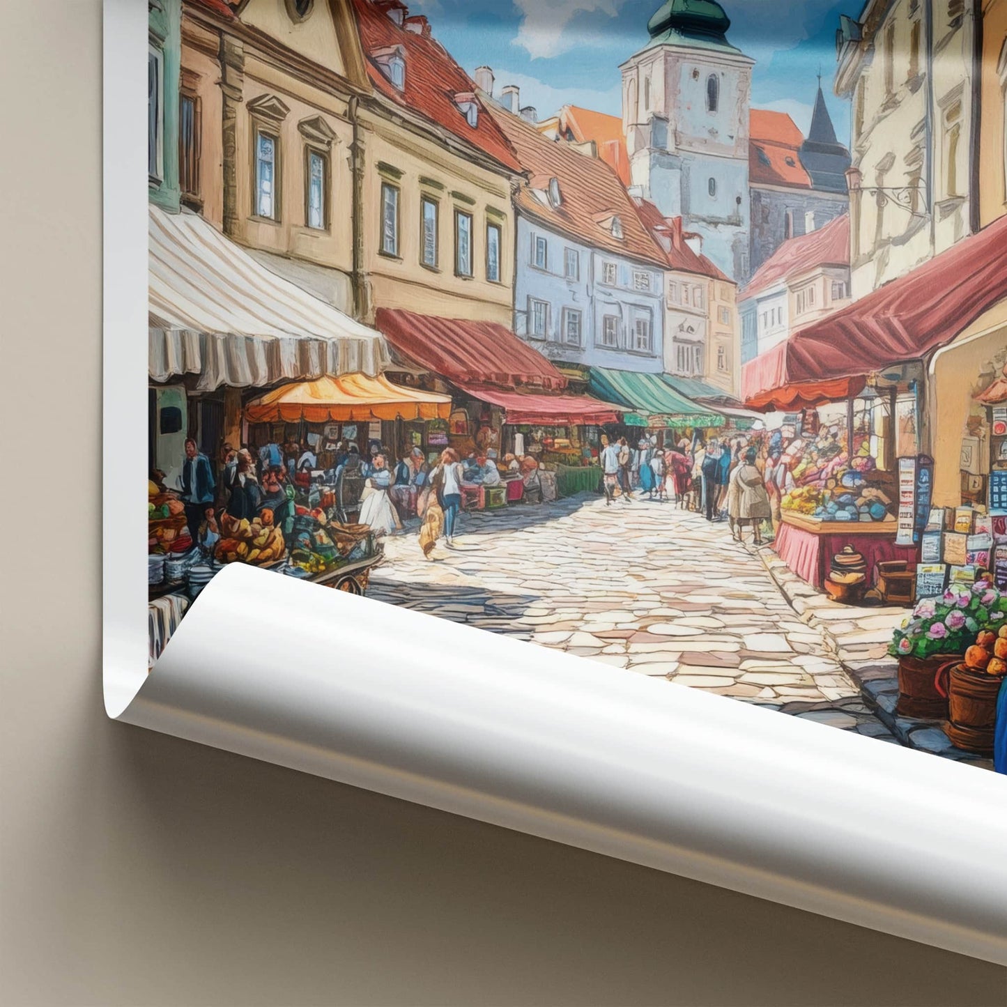 Bratislava Poster - Slovakia Travel Art - Cobblestone Market Street Home Decor