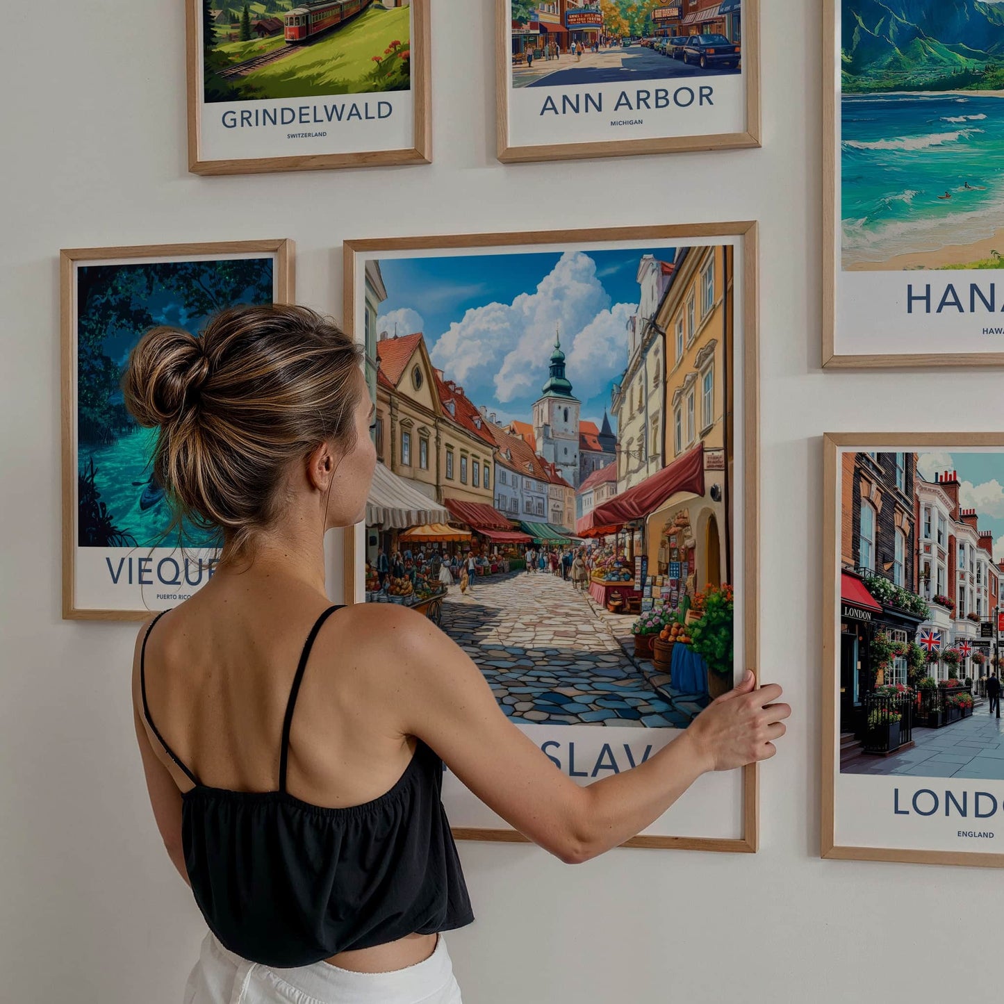 Bratislava Poster - Slovakia Travel Art - Cobblestone Market Street Home Decor