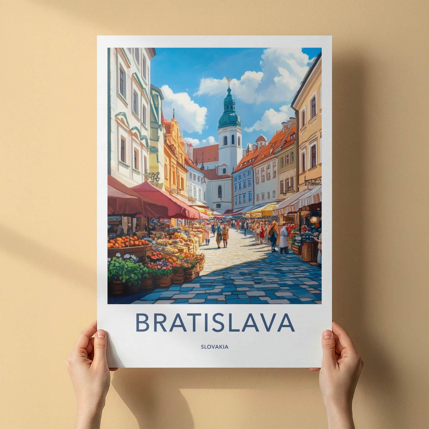 Bratislava Poster - Slovakia Travel Art - Lively Street Market Wall Decor
