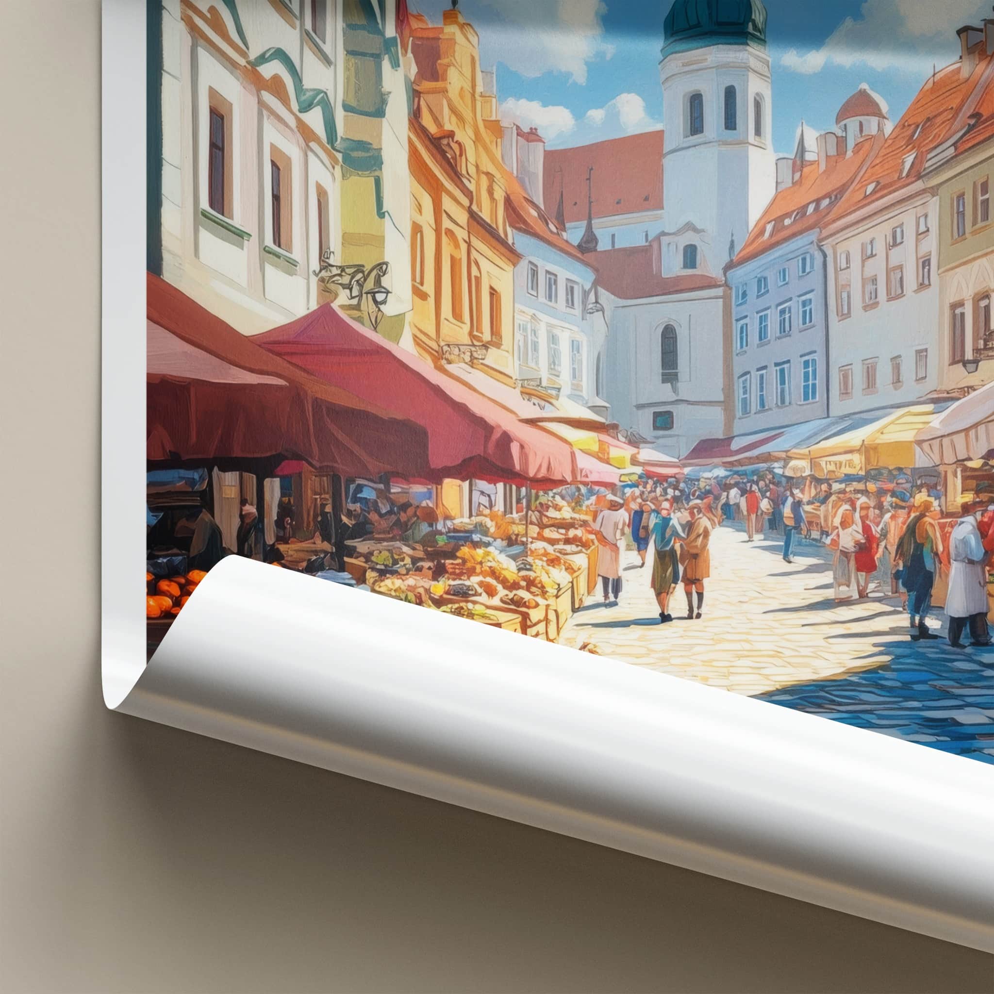 Bratislava Poster - Slovakia Travel Art - Lively Street Market Wall Decor