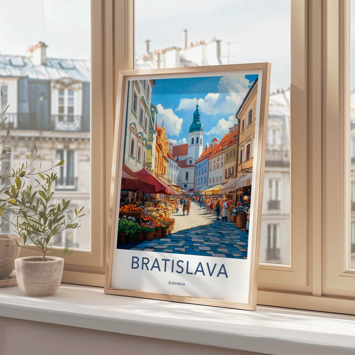 Bratislava Poster - Slovakia Travel Art - Lively Street Market Wall Decor