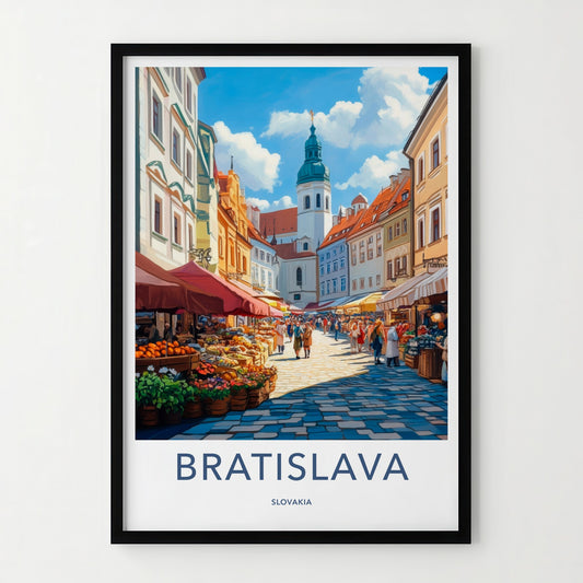 Bratislava Poster - Slovakia Travel Art - Lively Street Market Wall Decor