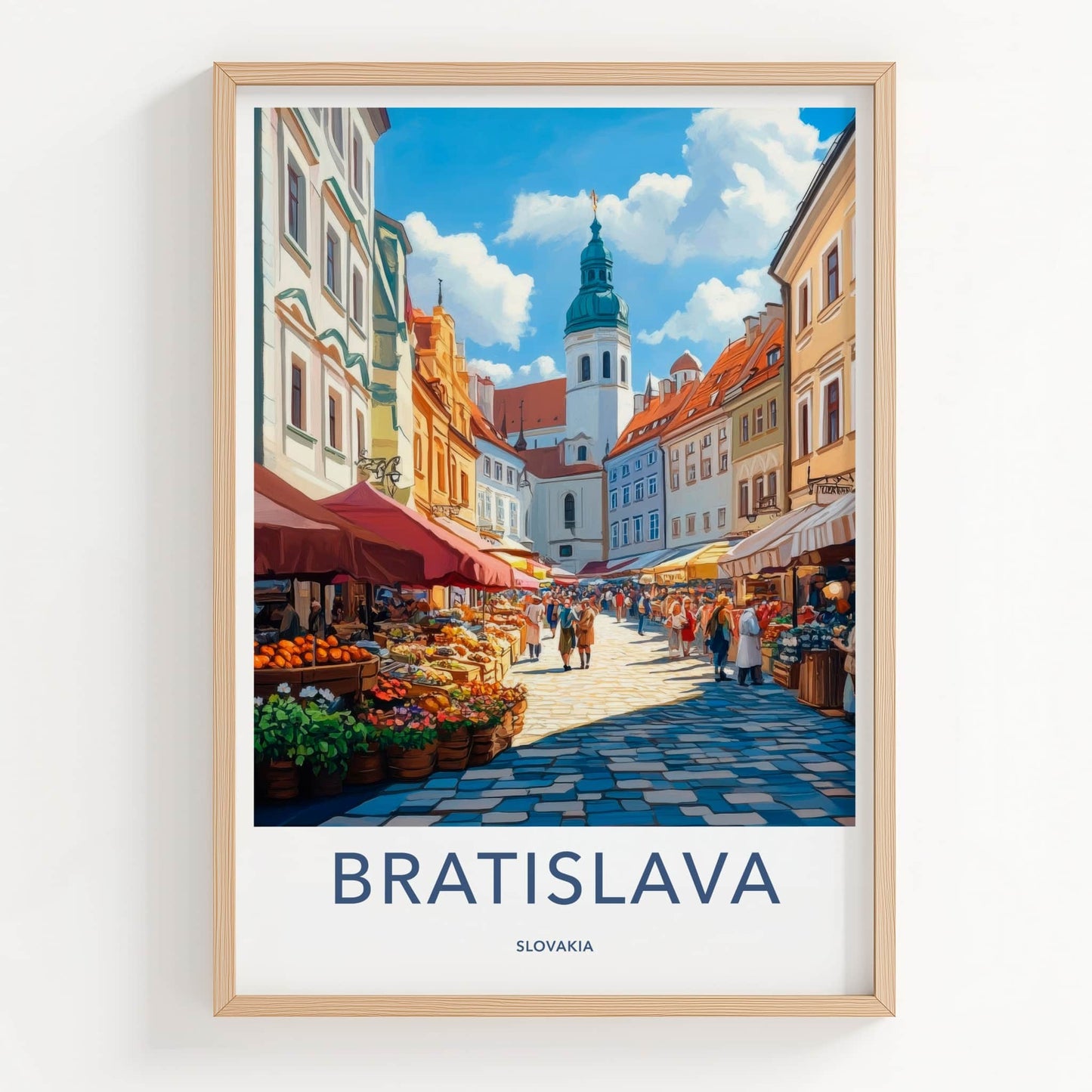 Bratislava Poster - Slovakia Travel Art - Lively Street Market Wall Decor