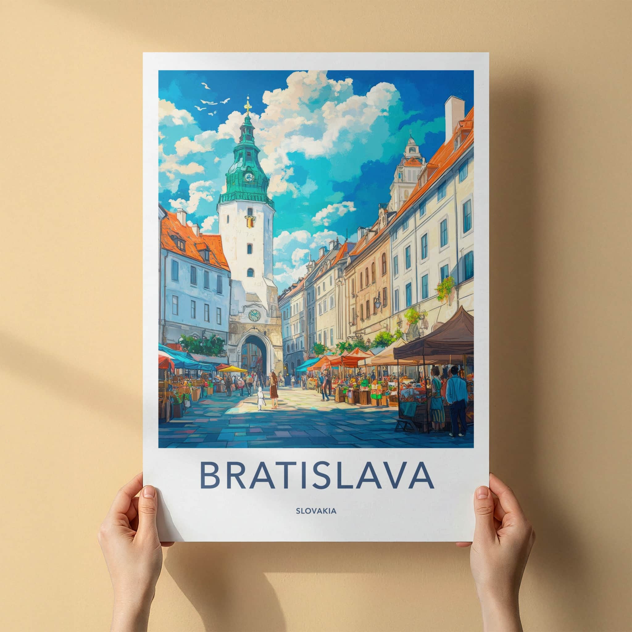 Bratislava Poster - Slovakia Travel Art - Market Square Tower Home Decor