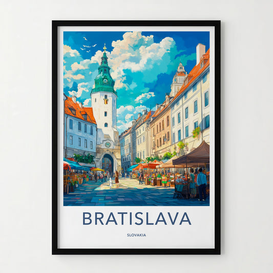 Bratislava Poster - Slovakia Travel Art - Market Square Tower Home Decor