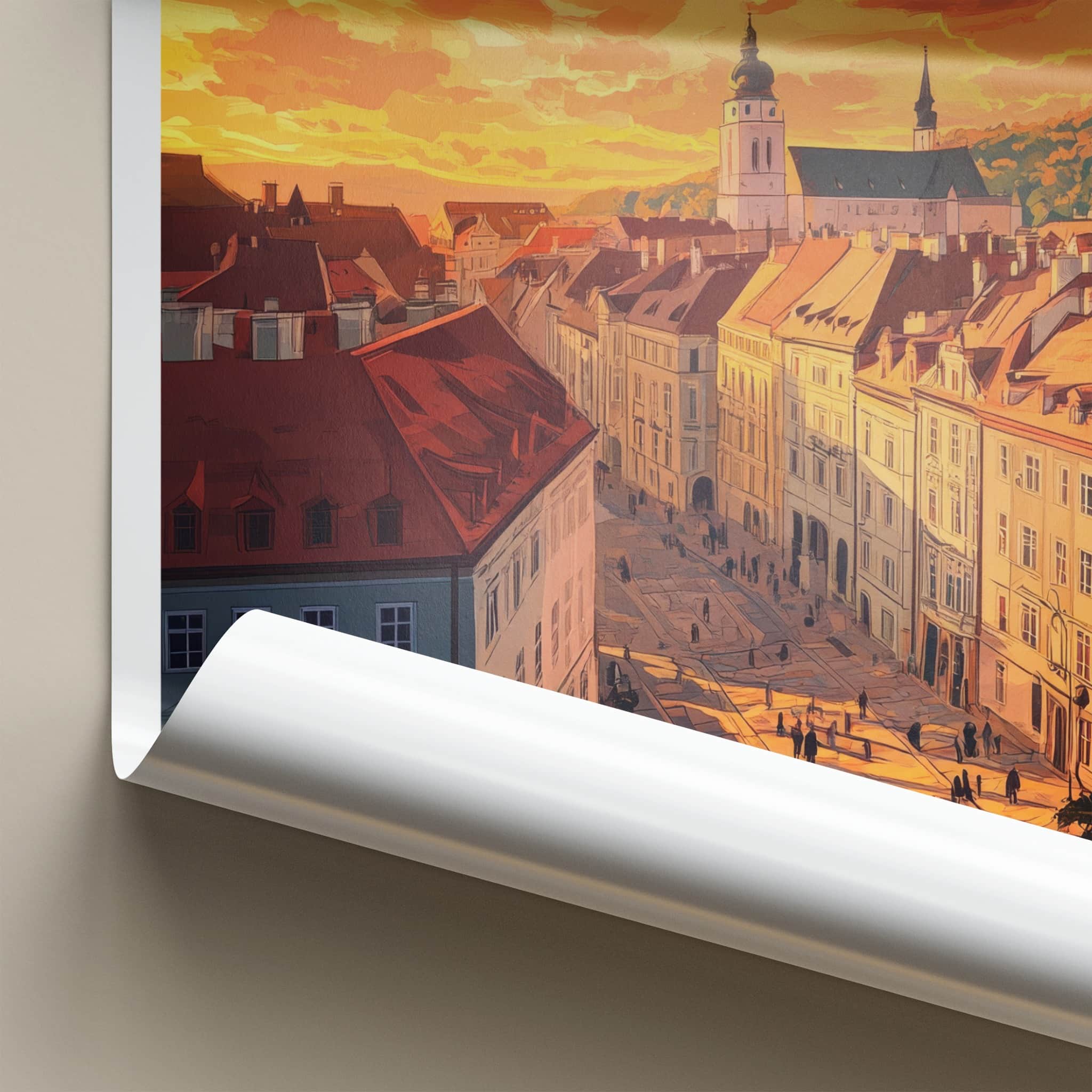 Bratislava Poster - Slovakia Travel Art - Sunset City Street Home Decor
