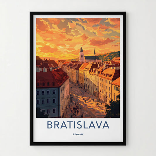 Bratislava Poster - Slovakia Travel Art - Sunset City Street Home Decor
