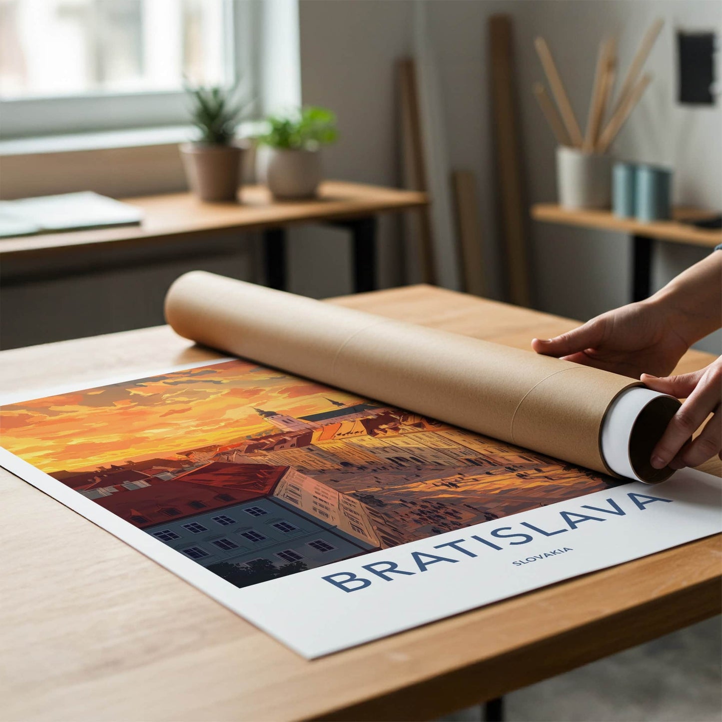 Bratislava Poster - Slovakia Travel Art - Sunset City Street Home Decor