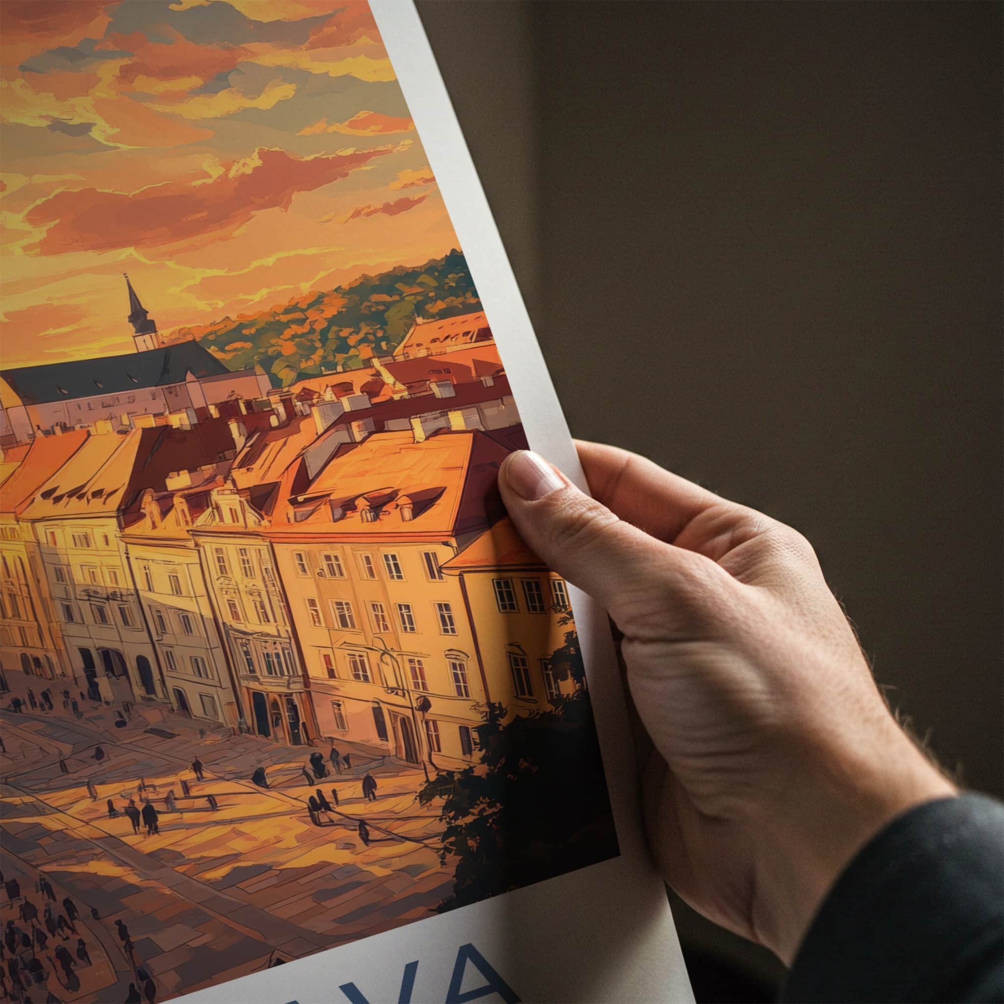 Bratislava Poster - Slovakia Travel Art - Sunset City Street Home Decor