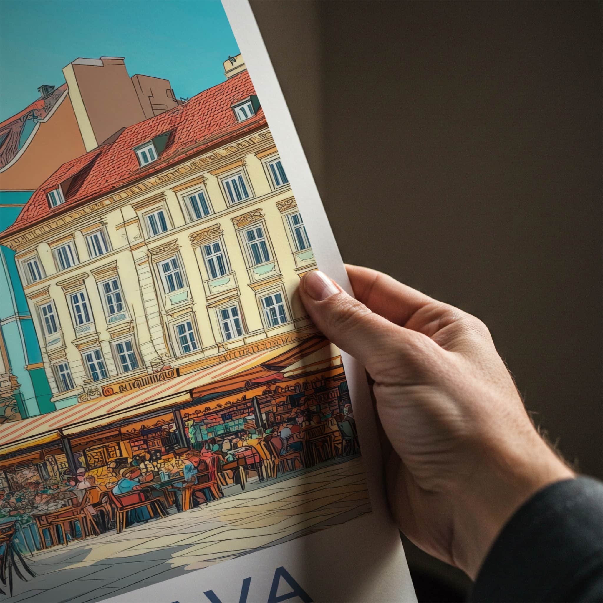 Bratislava Poster - Slovakia Travel Art - Vibrant Cafe Street Home Decor