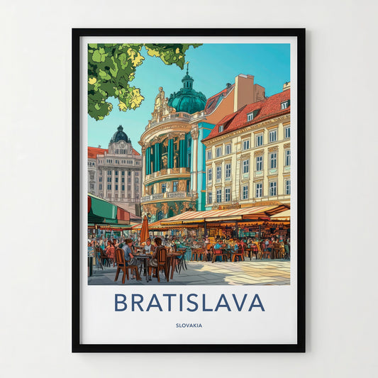 Bratislava Poster - Slovakia Travel Art - Vibrant Cafe Street Home Decor