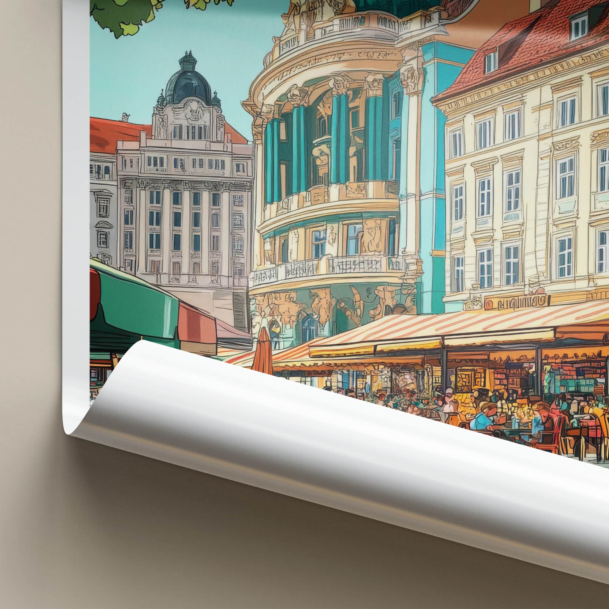 Bratislava Poster - Slovakia Travel Art - Vibrant Cafe Street Home Decor