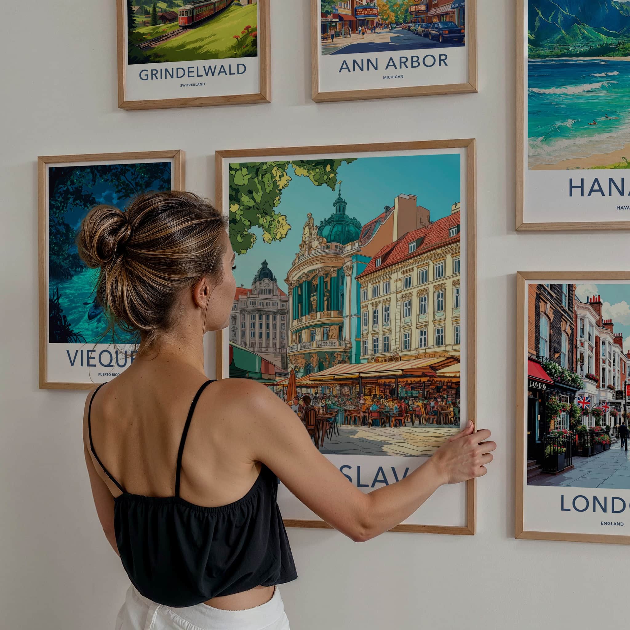 Bratislava Poster - Slovakia Travel Art - Vibrant Cafe Street Home Decor