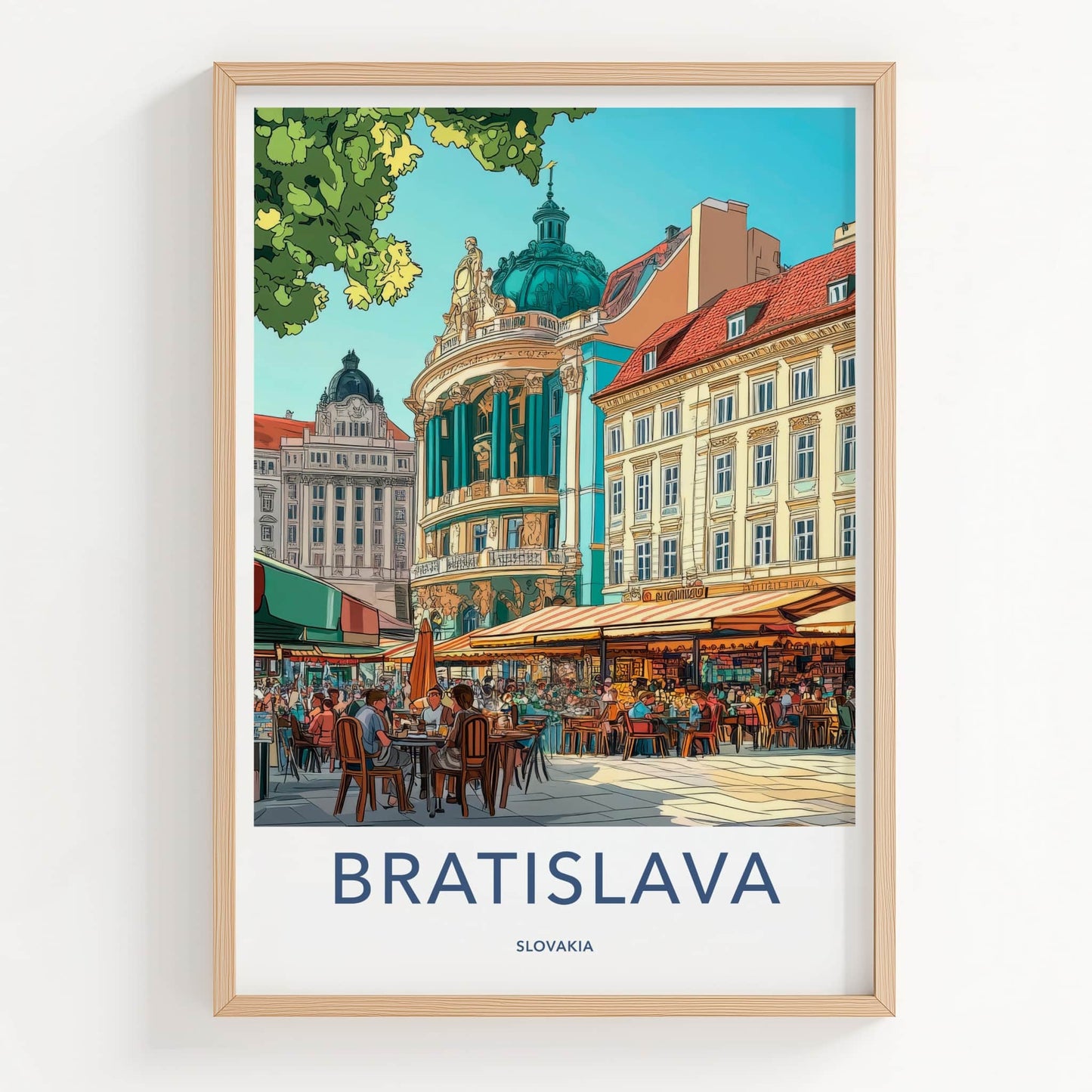 Bratislava Poster - Slovakia Travel Art - Vibrant Cafe Street Home Decor
