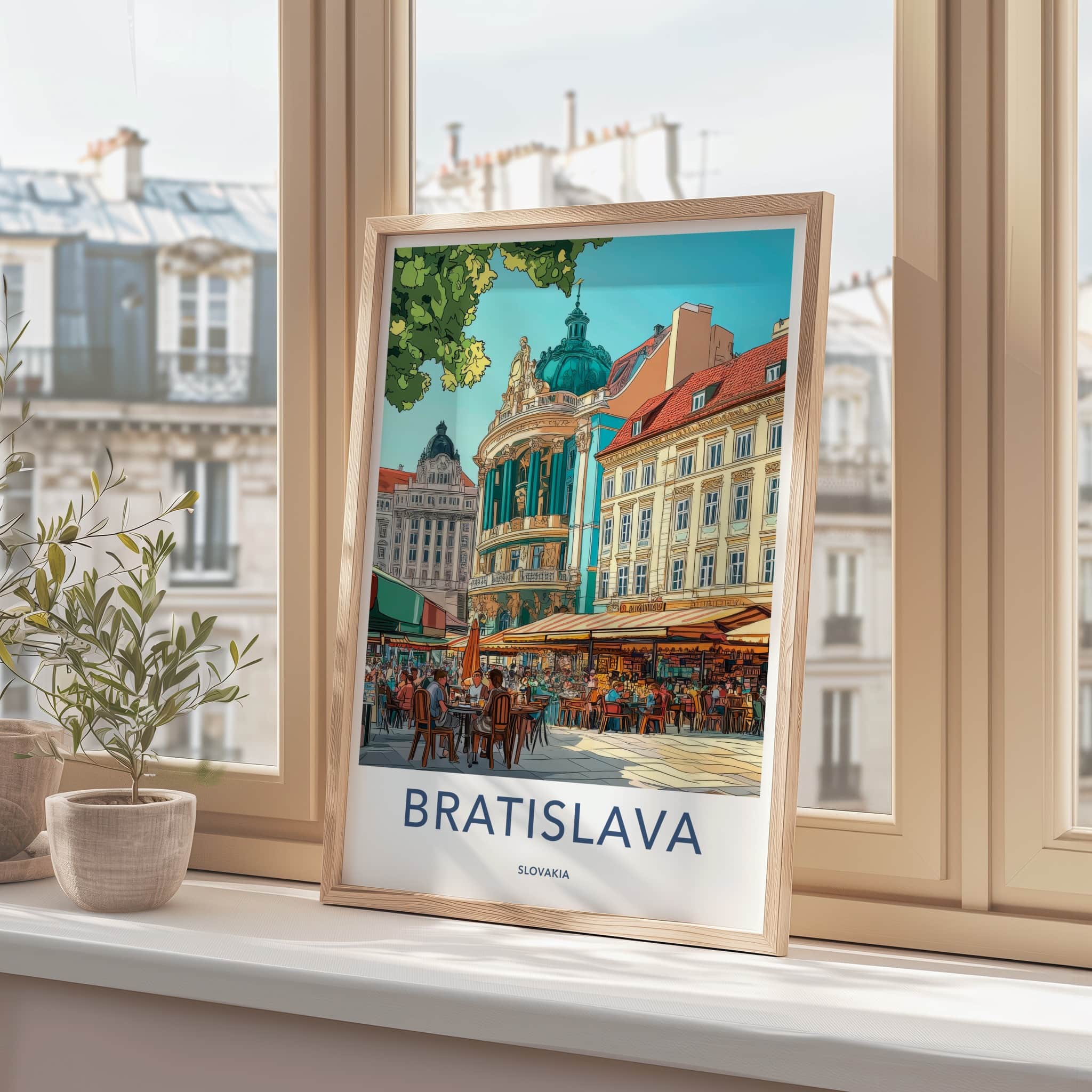 Bratislava Poster - Slovakia Travel Art - Vibrant Cafe Street Home Decor
