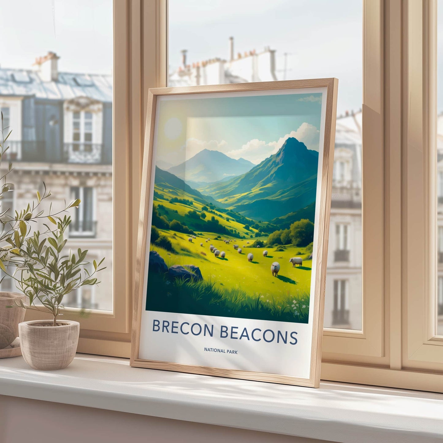 Brecon Beacons Poster - United Kingdom Travel Art - Lush Hills Sheep Home Decor
