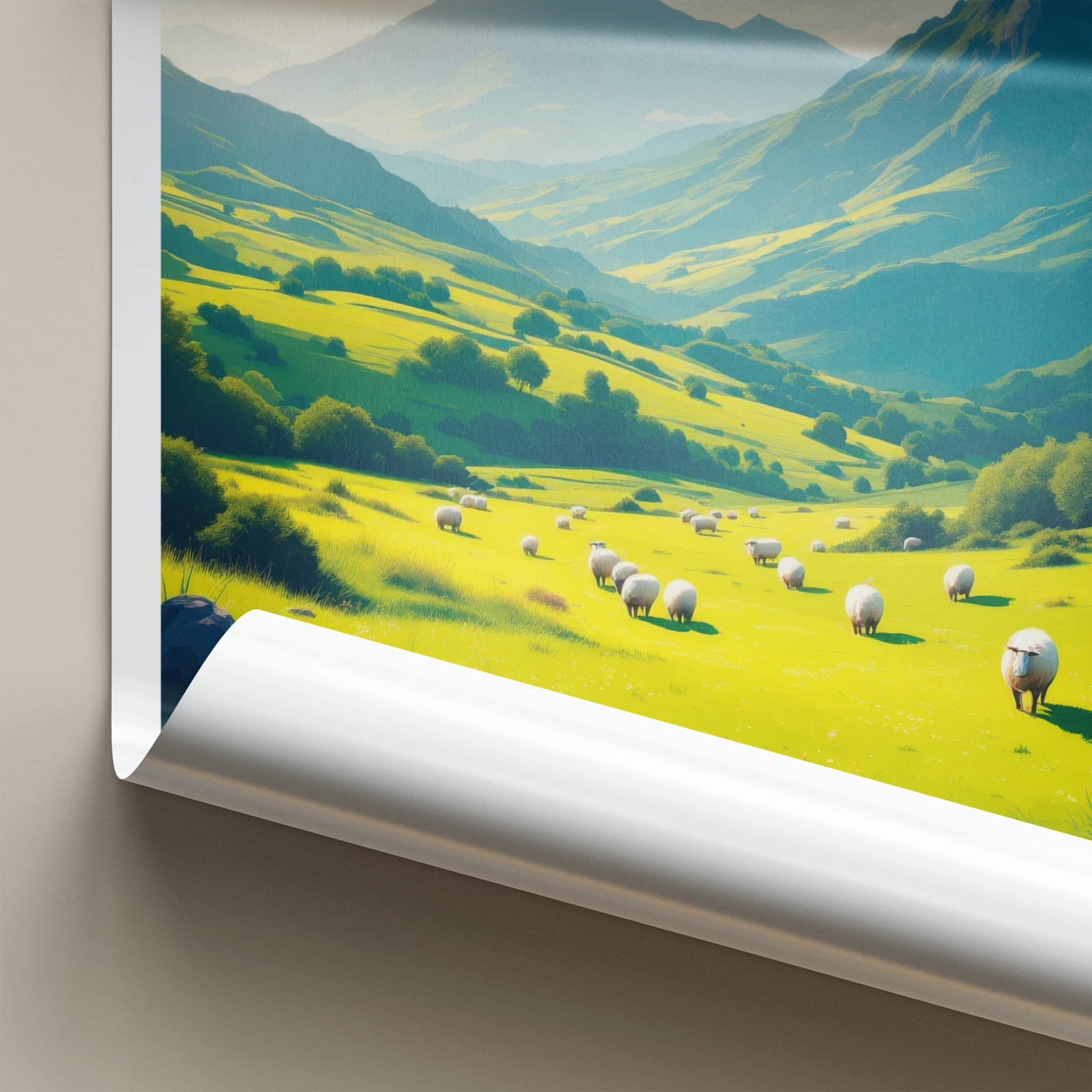 Brecon Beacons Poster - United Kingdom Travel Art - Lush Hills Sheep Home Decor