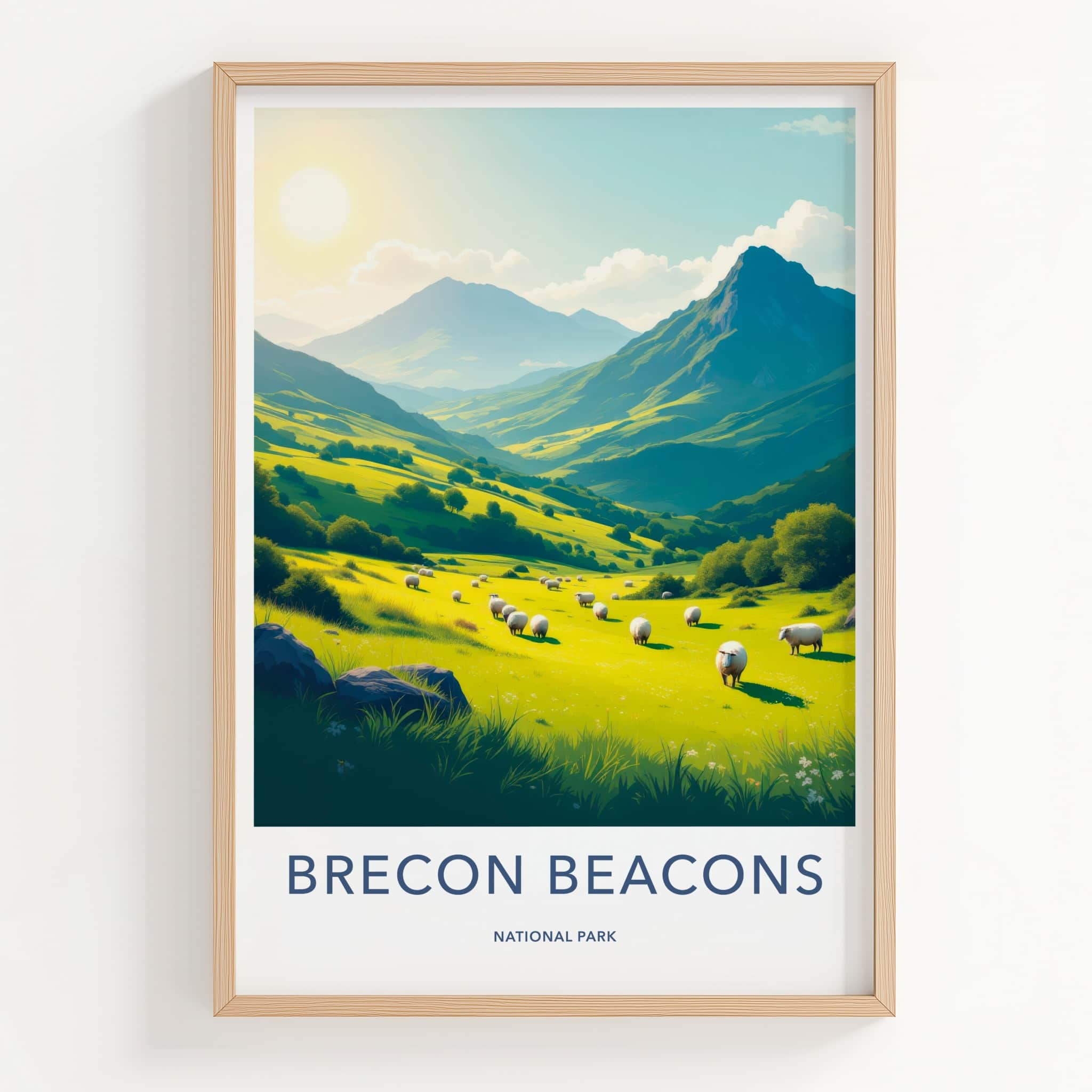 Brecon Beacons Poster - United Kingdom Travel Art - Lush Hills Sheep Home Decor
