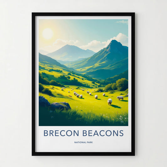 Brecon Beacons Poster - United Kingdom Travel Art - Lush Hills Sheep Home Decor