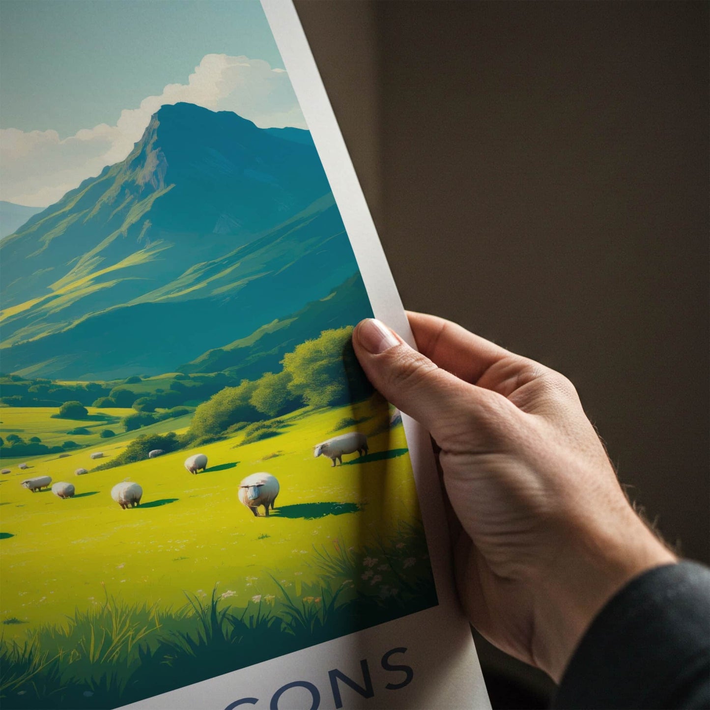 Brecon Beacons Poster - United Kingdom Travel Art - Lush Hills Sheep Home Decor