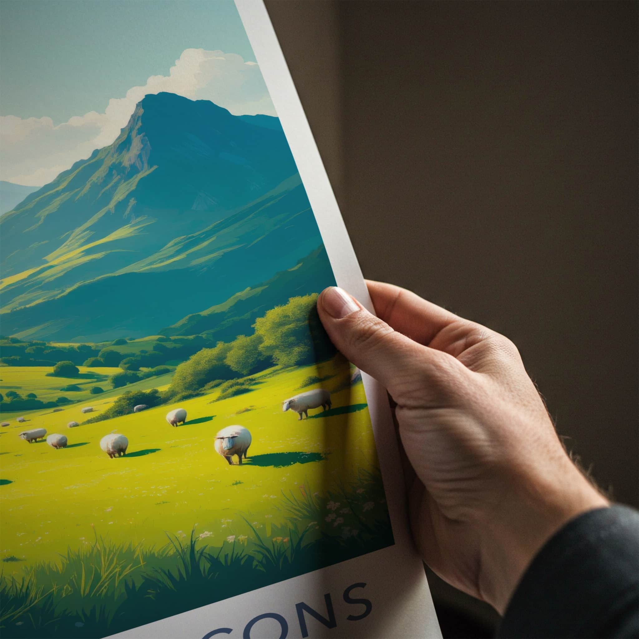 Brecon Beacons Poster - United Kingdom Travel Art - Lush Hills Sheep Home Decor