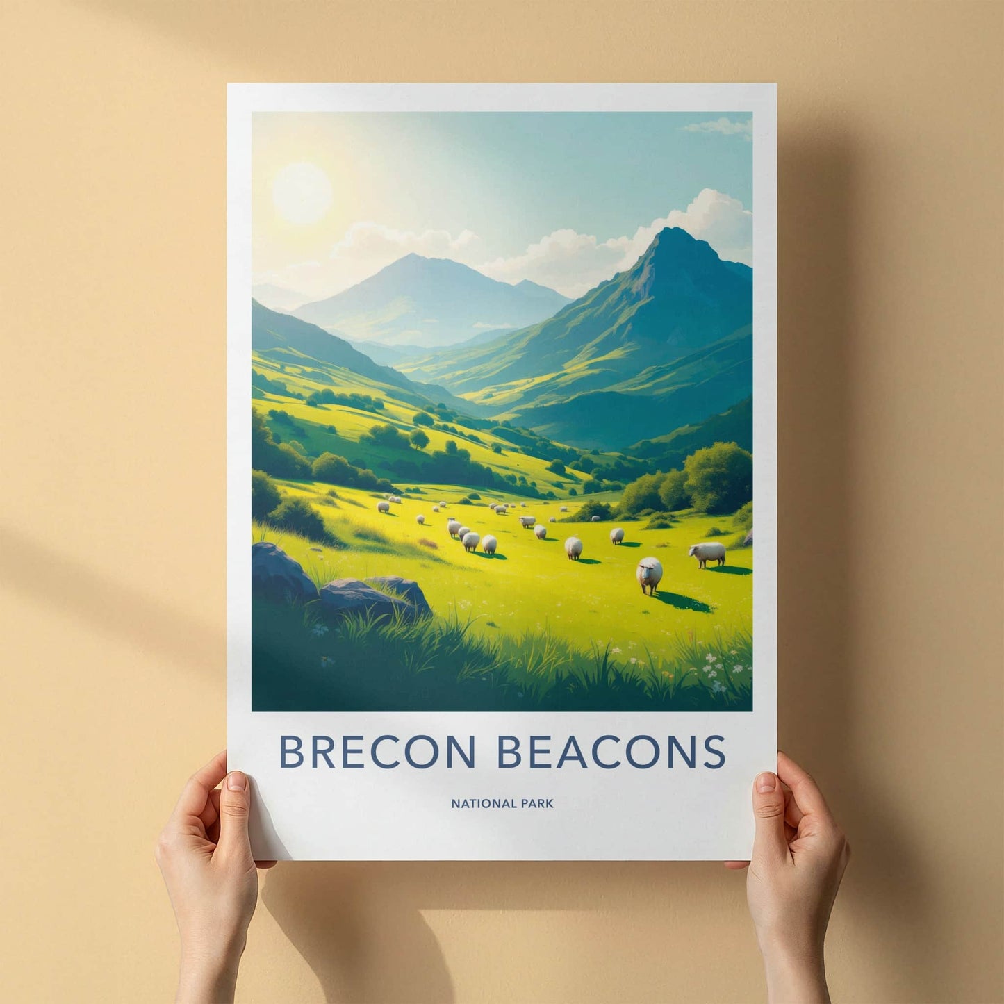 Brecon Beacons Poster - United Kingdom Travel Art - Lush Hills Sheep Home Decor