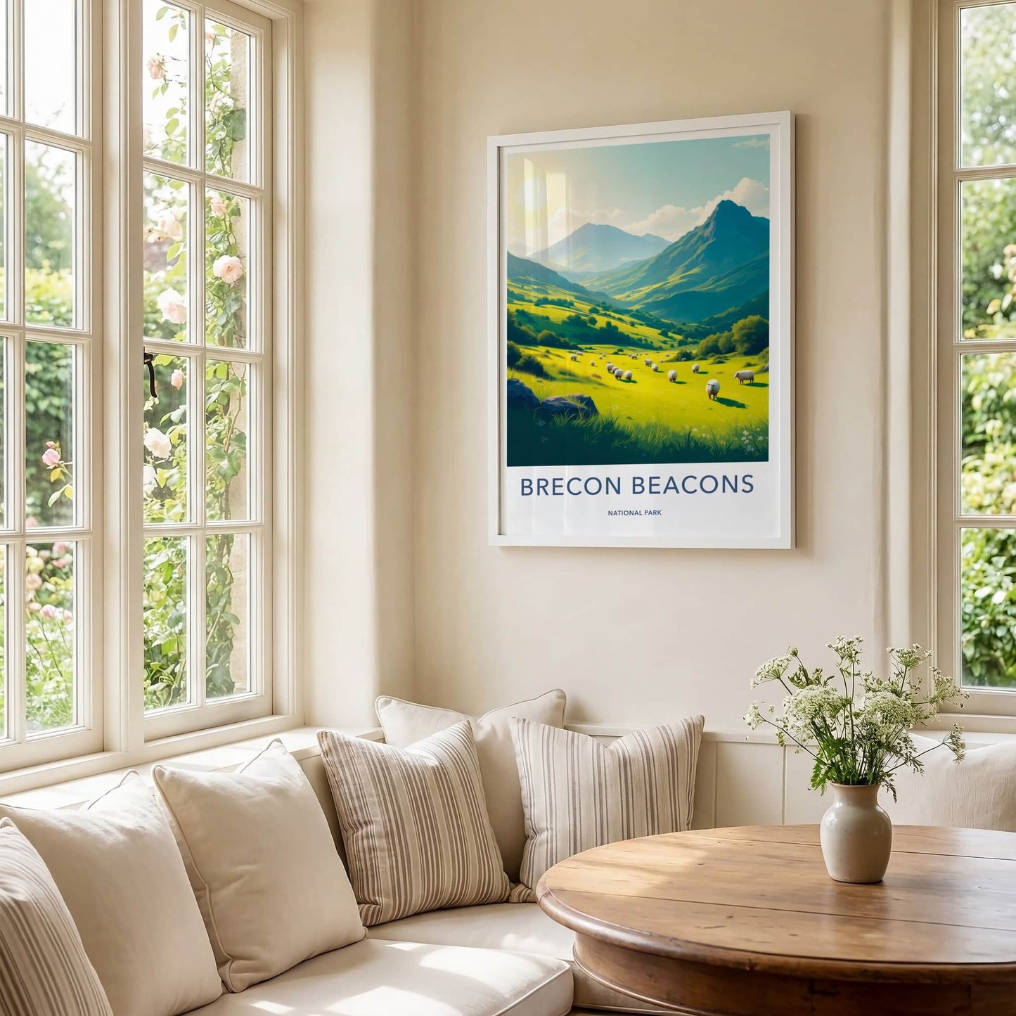 Brecon Beacons Poster - United Kingdom Travel Art - Lush Hills Sheep Home Decor