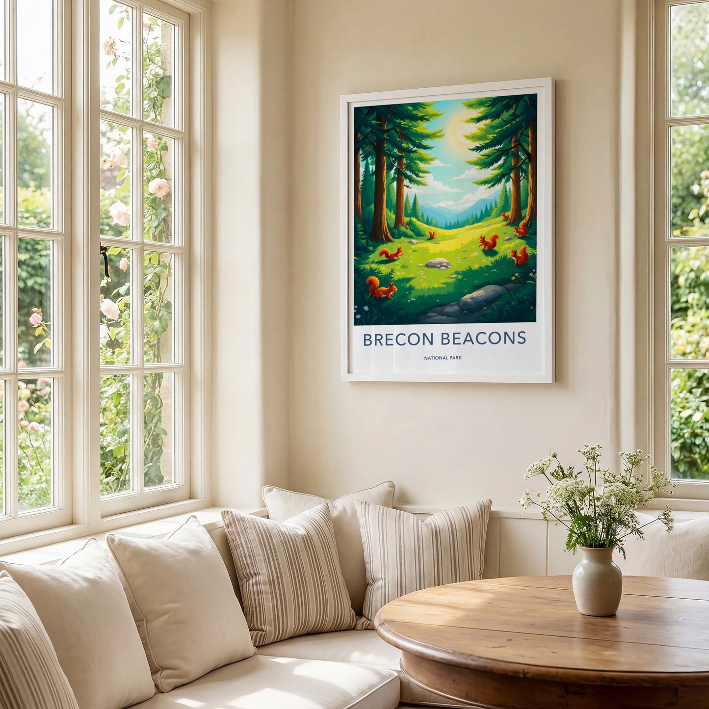 Brecon Beacons Poster - United Kingdom Travel Art - Sunny Forest Valley Wall Decor
