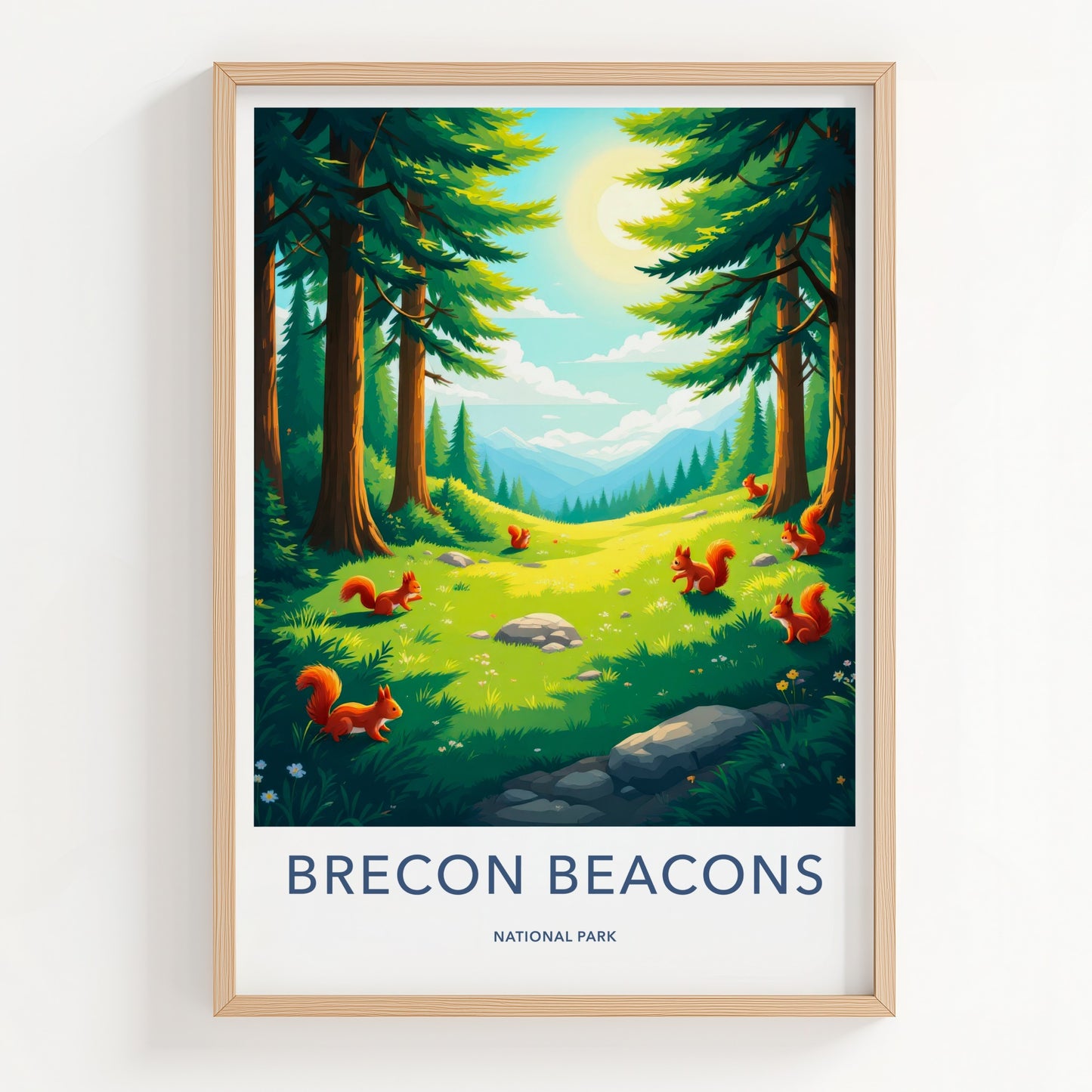 Brecon Beacons Poster - United Kingdom Travel Art - Sunny Forest Valley Wall Decor
