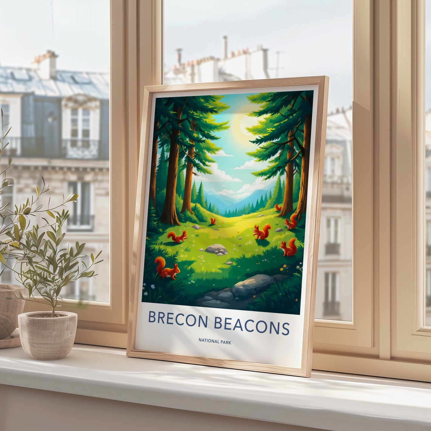 Brecon Beacons Poster - United Kingdom Travel Art - Sunny Forest Valley Wall Decor