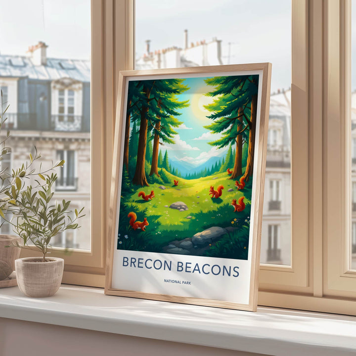 Brecon Beacons Poster - United Kingdom Travel Art - Sunny Forest Valley Wall Decor