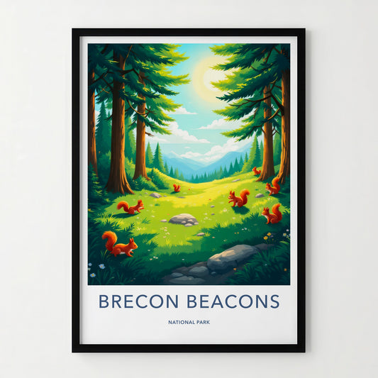 Brecon Beacons Poster - United Kingdom Travel Art - Sunny Forest Valley Wall Decor