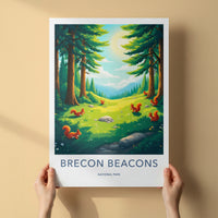 Brecon Beacons Poster - United Kingdom Travel Art - Sunny Forest Valley Wall Decor