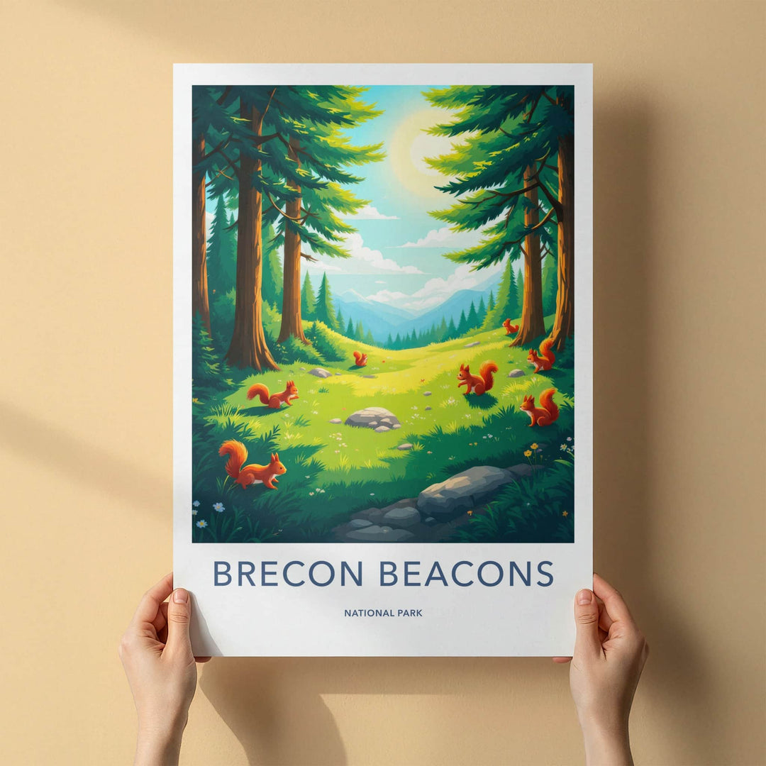 Brecon Beacons Poster - United Kingdom Travel Art - Sunny Forest Valley Wall Decor