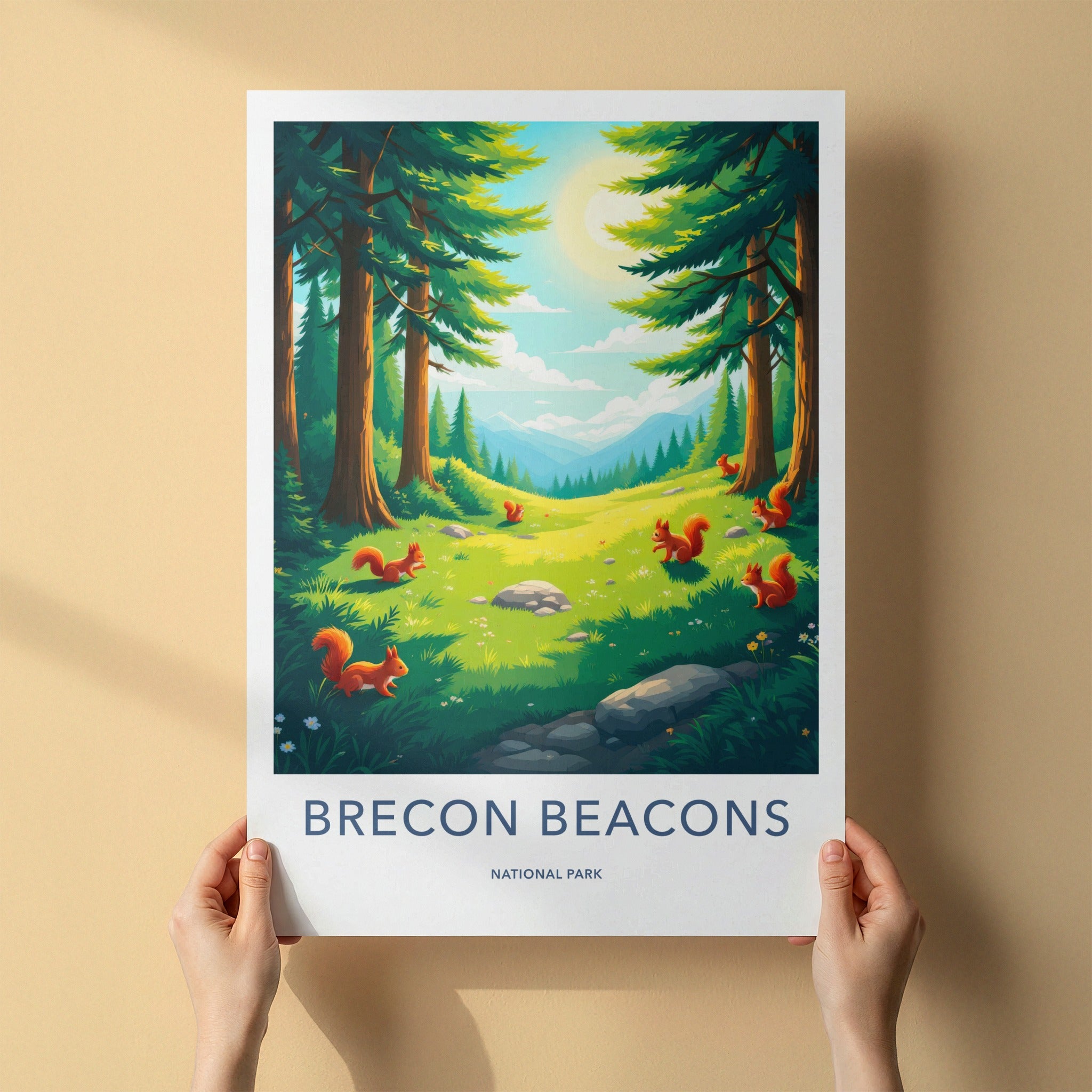 Brecon Beacons Poster - United Kingdom Travel Art - Sunny Forest Valley Wall Decor