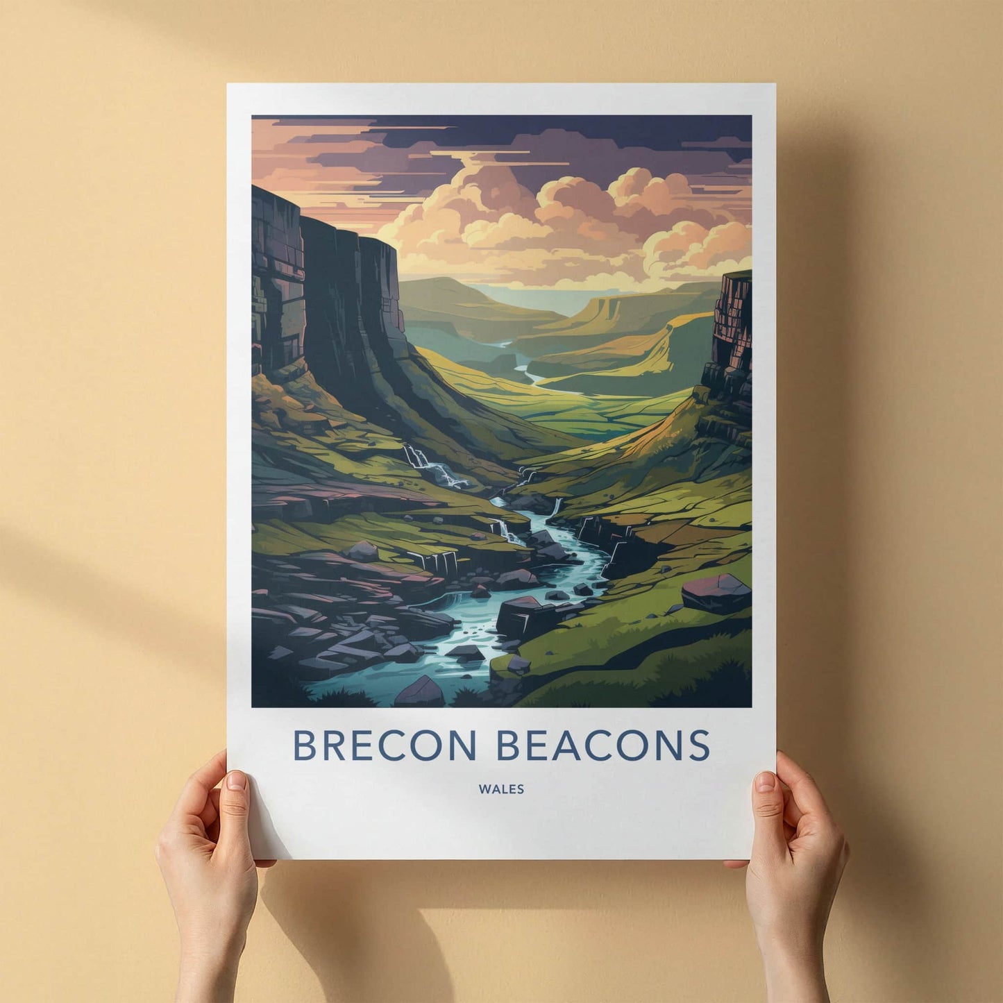 Brecon Beacons Poster - Wales Travel Art - Dramatic Valley River Home Decor