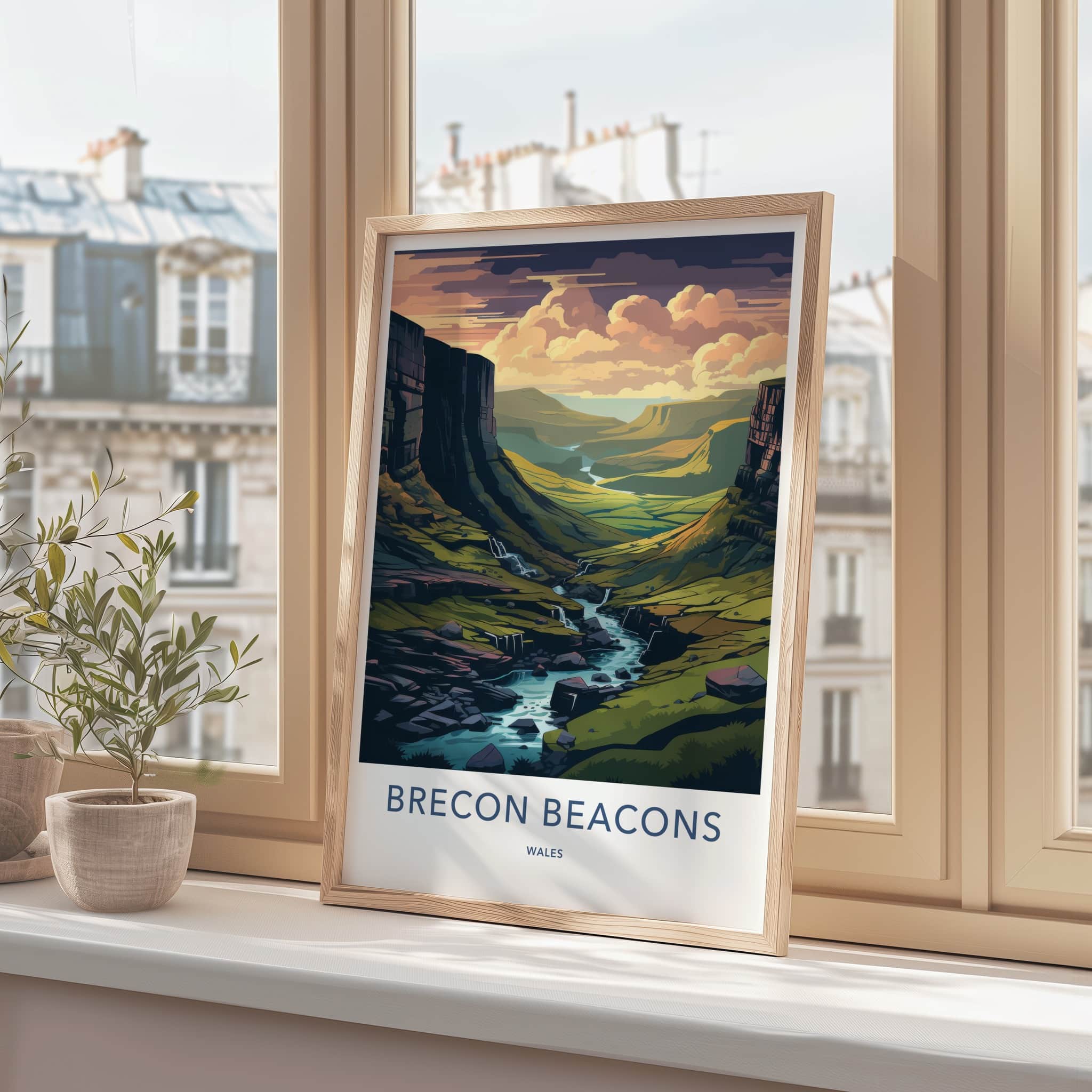 Brecon Beacons Poster - Wales Travel Art - Dramatic Valley River Home Decor