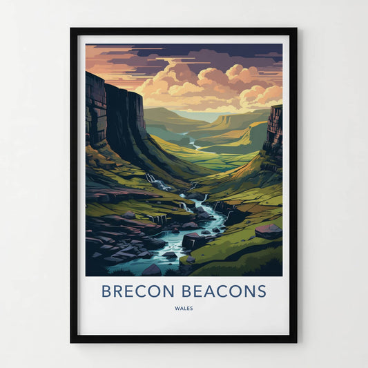 Brecon Beacons Poster - Wales Travel Art - Dramatic Valley River Home Decor