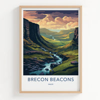Brecon Beacons Poster - Wales Travel Art - Dramatic Valley River Home Decor